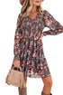 Frilly Smocked Bodice Mesh Long Sleeve Mini Floral Dress