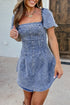 Frilly Square Neck Bustier Puff Sleeve Denim Mini Dress