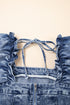 Frilly Square Neck Bustier Puff Sleeve Denim Mini Dress