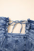 Frilly Square Neck Bustier Puff Sleeve Denim Mini Dress