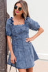 Frilly Square Neck Bustier Puff Sleeve Denim Mini Dress