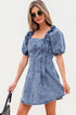 Frilly Square Neck Bustier Puff Sleeve Denim Mini Dress