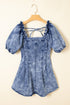Frilly Square Neck Bustier Puff Sleeve Denim Mini Dress