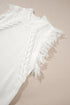 Fringe Detail Mock Neck Sleeveless Cable Knit Sweater Top
