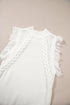 Fringe Detail Mock Neck Sleeveless Cable Knit Sweater Top