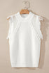 Fringe Detail Mock Neck Sleeveless Cable Knit Sweater Top