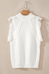 Fringe Detail Mock Neck Sleeveless Cable Knit Sweater Top