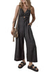 Front Cut Out Smocked Back Cotton Wide Leg Jumpsuit