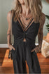 Front Cut Out Smocked Back Cotton Wide Leg Jumpsuit