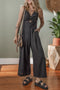 Front Cut Out Smocked Back Cotton Wide Leg Jumpsuit