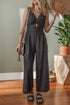 Front Cut Out Smocked Back Cotton Wide Leg Jumpsuit