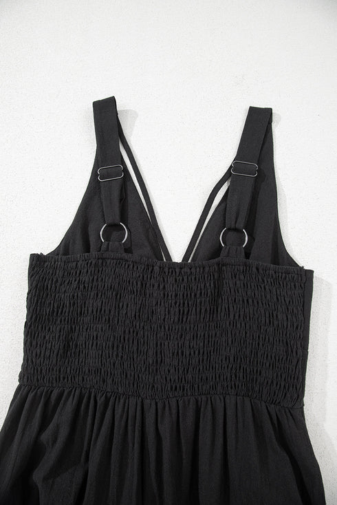 Front Cutout Smocked Back Sleeveless Wide Leg Jumpsuit
