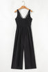 Front Cutout Smocked Back Sleeveless Wide Leg Jumpsuit