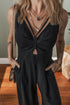 Front Cutout Smocked Back Sleeveless Wide Leg Jumpsuit