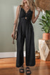 Front Cutout Smocked Back Sleeveless Wide Leg Jumpsuit