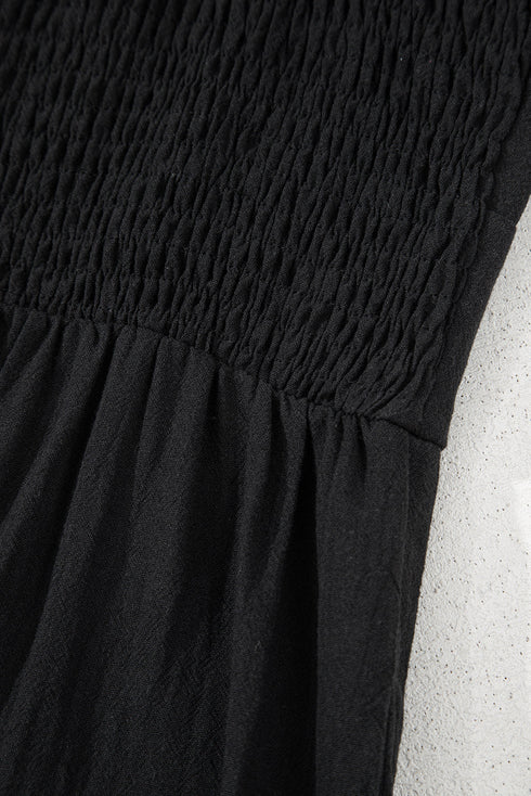 Front Cutout Smocked Back Sleeveless Wide Leg Jumpsuit