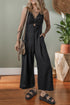Front Cutout Smocked Back Sleeveless Wide Leg Jumpsuit