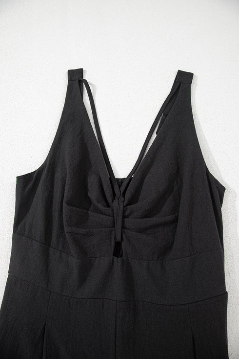 Front Cutout Smocked Back Sleeveless Wide Leg Jumpsuit