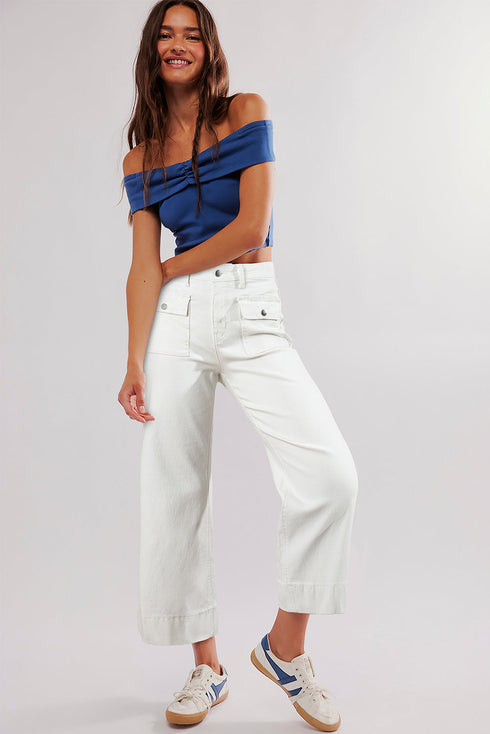 Front Flap Pocket Cropped Straight Leg Denim Jeans