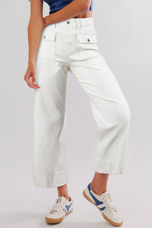 Front Flap Pocket Cropped Straight Leg Denim Jeans