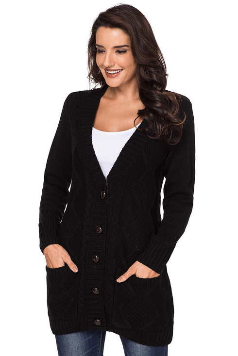 Front Pocket And Buttons Closure Cardigan