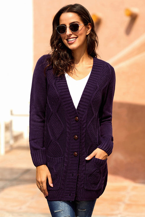 Front Pocket And Buttons Closure Cardigan
