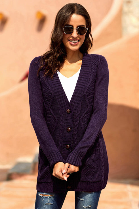Front Pocket And Buttons Closure Cardigan
