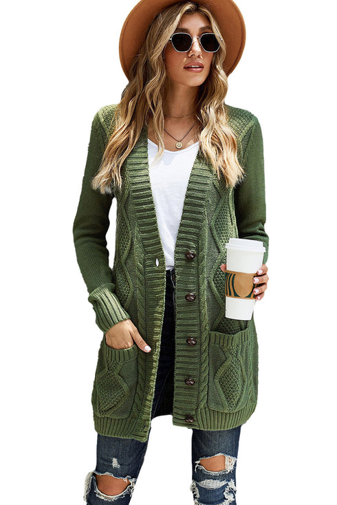 Front Pocket And Buttons Closure Cardigan
