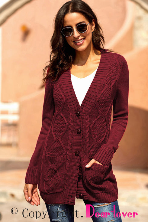 Front Pocket And Buttons Closure Cardigan