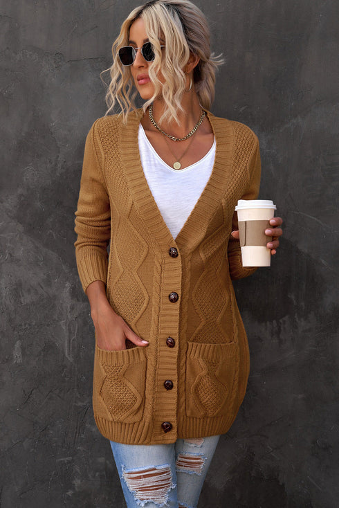 Front Pocket And Buttons Closure Cardigan