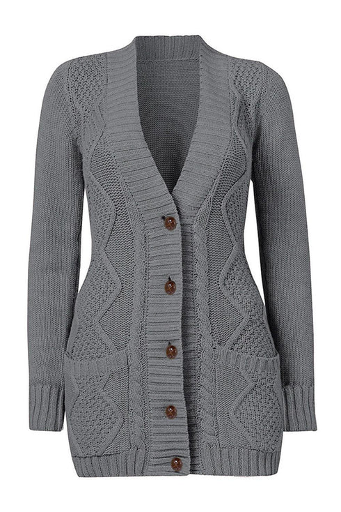 Front Pocket And Buttons Closure Cardigan