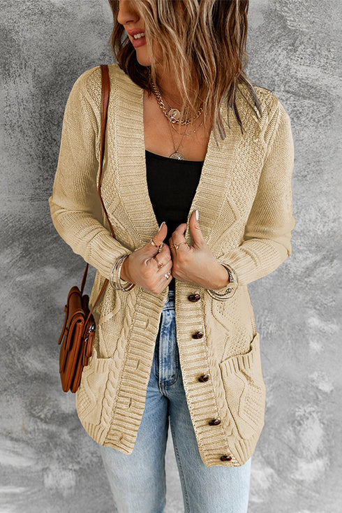 Front Pocket And Buttons Closure Cardigan
