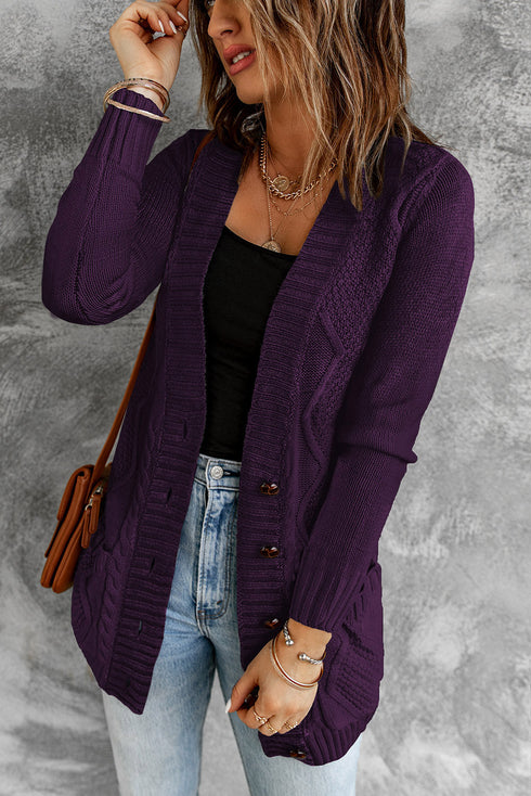 Front Pocket And Buttons Closure Cardigan
