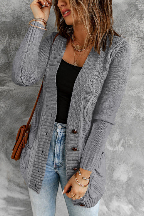Front Pocket And Buttons Closure Cardigan