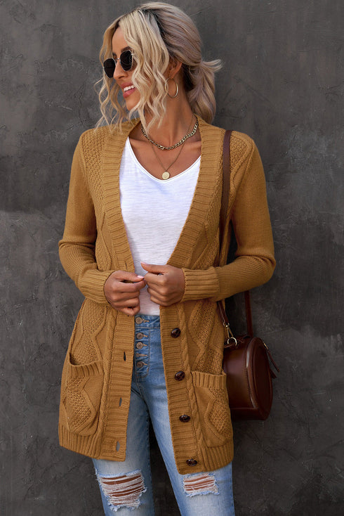Front Pocket And Buttons Closure Cardigan