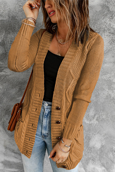 Front Pocket And Buttons Closure Cardigan