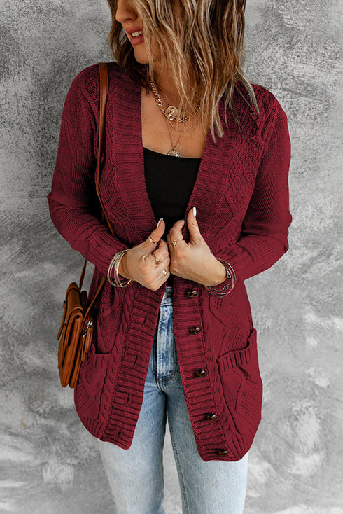 Front Pocket And Buttons Closure Cardigan