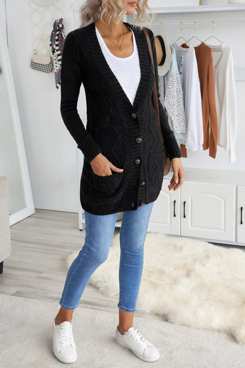 Front Pocket And Buttons Closure Cardigan