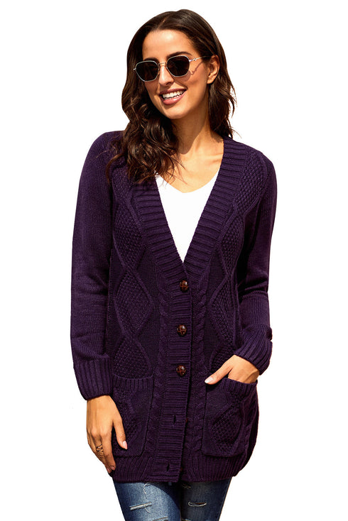 Front Pocket And Buttons Closure Cardigan
