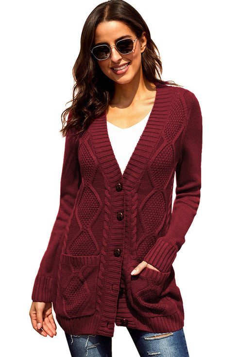 Front Pocket And Buttons Closure Cardigan
