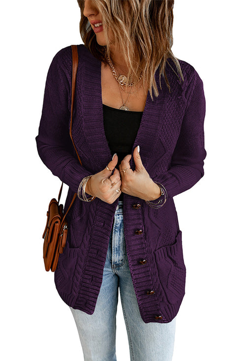 Front Pocket And Buttons Closure Cardigan
