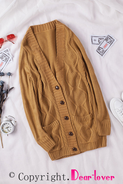 Front Pocket And Buttons Closure Cardigan