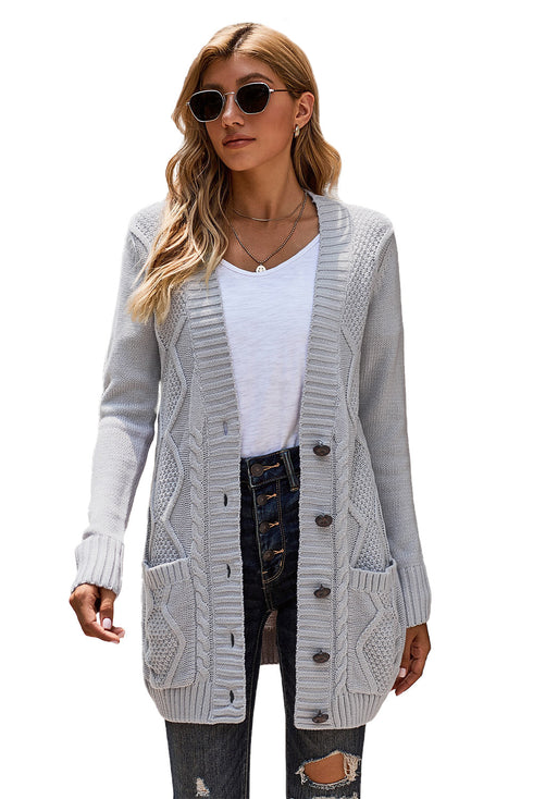 Front Pocket And Buttons Closure Cardigan