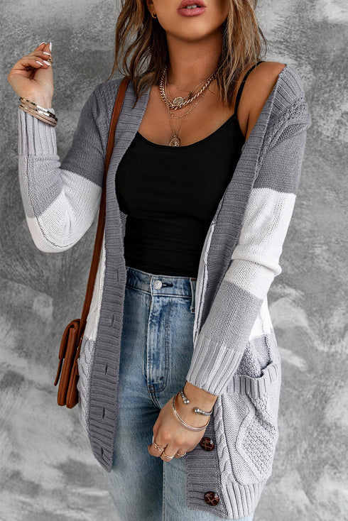 Front Pocket And Buttons Closure Cardigan