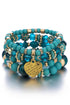 Frosted Crystal Bead Heart Pendant Layered Bracelet Set