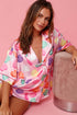 Full Pattern Shirt and Shorts Satin Pajama Set