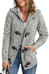 Fur Hood Horn Button Sweater Cardigan