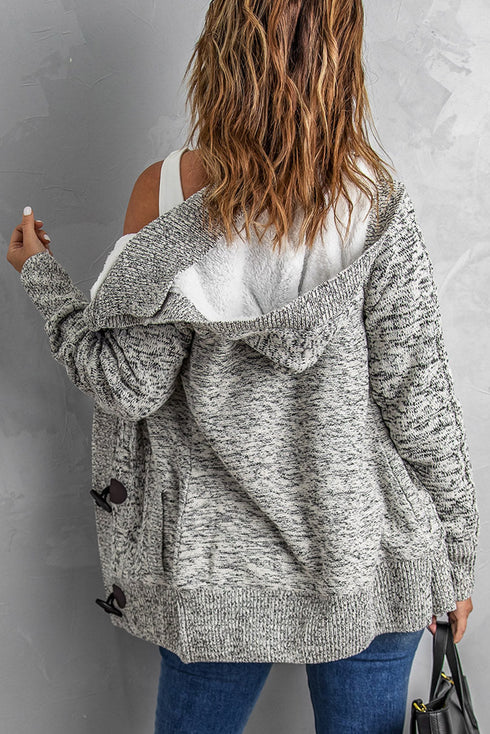 Fur Hood Horn Button Sweater Cardigan