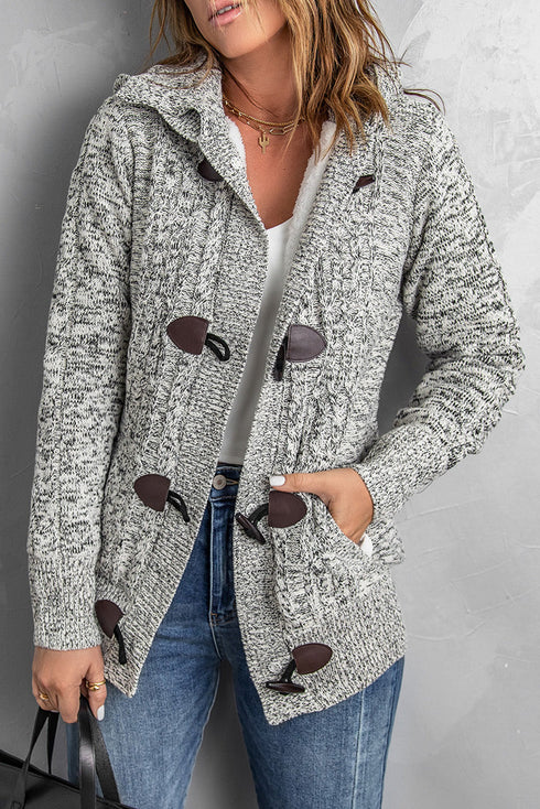 Fur Hood Horn Button Sweater Cardigan