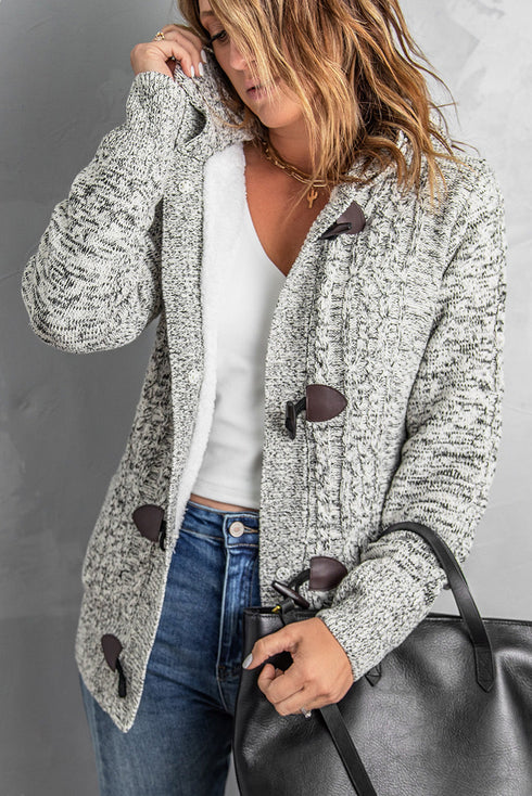 Fur Hood Horn Button Sweater Cardigan